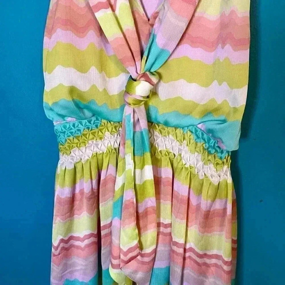 Jessica Simpson Y2K Chiffon Colorful Striped Halter Dress - Picture 3 of 7